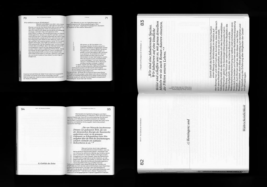 Ein Foto von drei Bücher auf einen schwarzen Hintergrund. Alle sind offen zu Seiten mit schwarzen Text und weißen Hintergrunden.